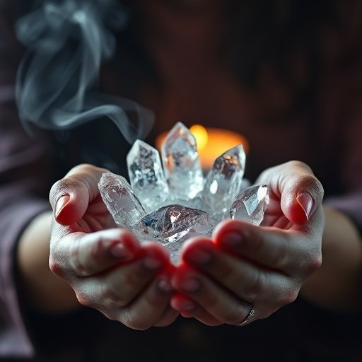 A person performing a ritual of setting intentions with crystal wellness jewelry.