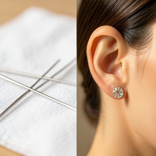 A visual comparison showing traditional acupuncture needles next to elegant LINGLONG JUHUO ear seeds for auricular therapy.