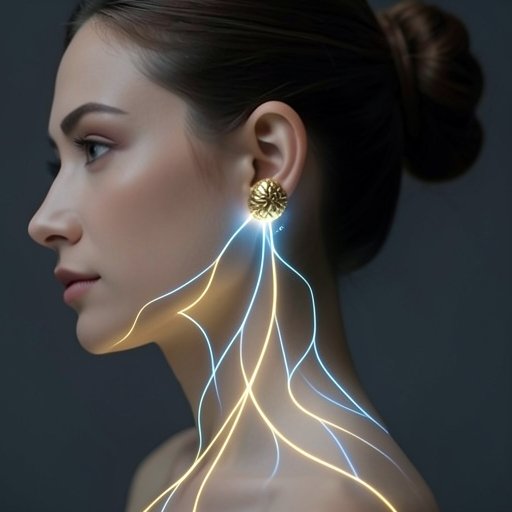 A visual representation of Qi energy flow along the body's meridians towards the ear.